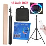 18 Inch RGB Ring Light With Remote+3 Phone Holder+Adaptor Plug+Tripod Stand - Image 4