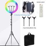 22 Inches RGB Ring Light With Remote+3 Phone Holder+Adaptor Plug+Tripod Stand - Image 2